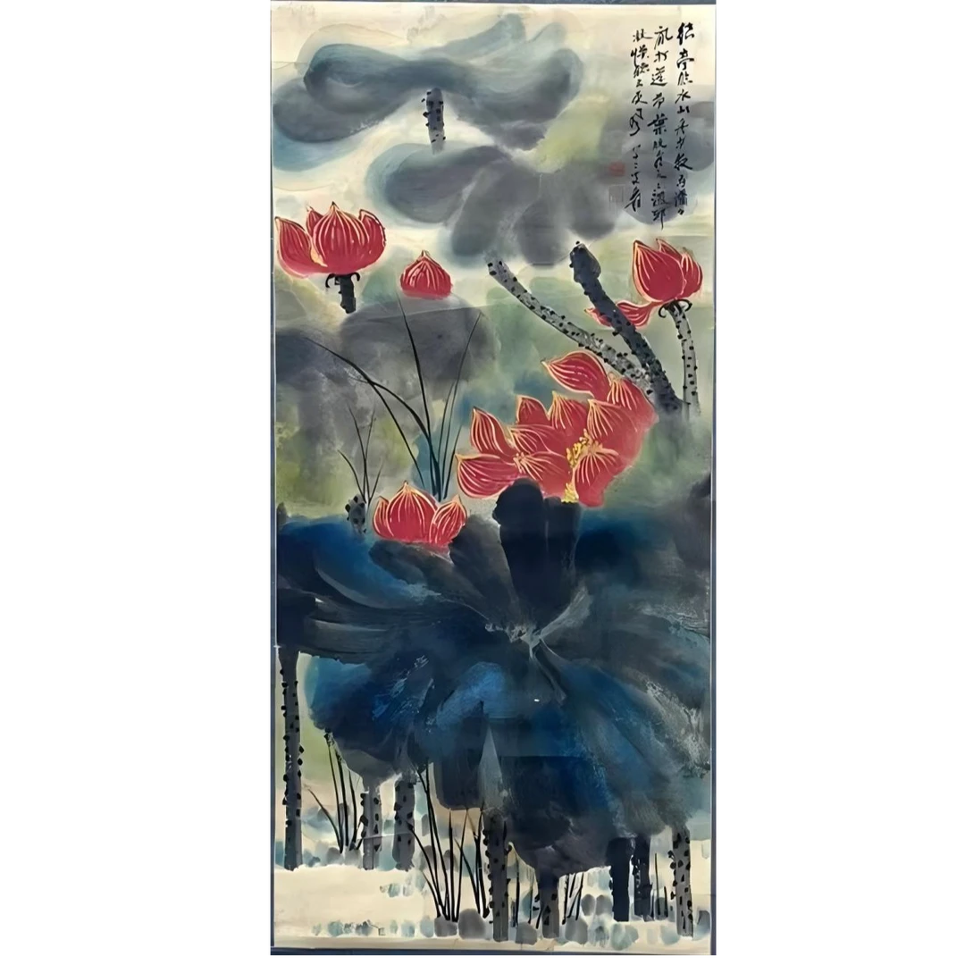 《荷花》45x97cm-H2059古董艺术拍卖品