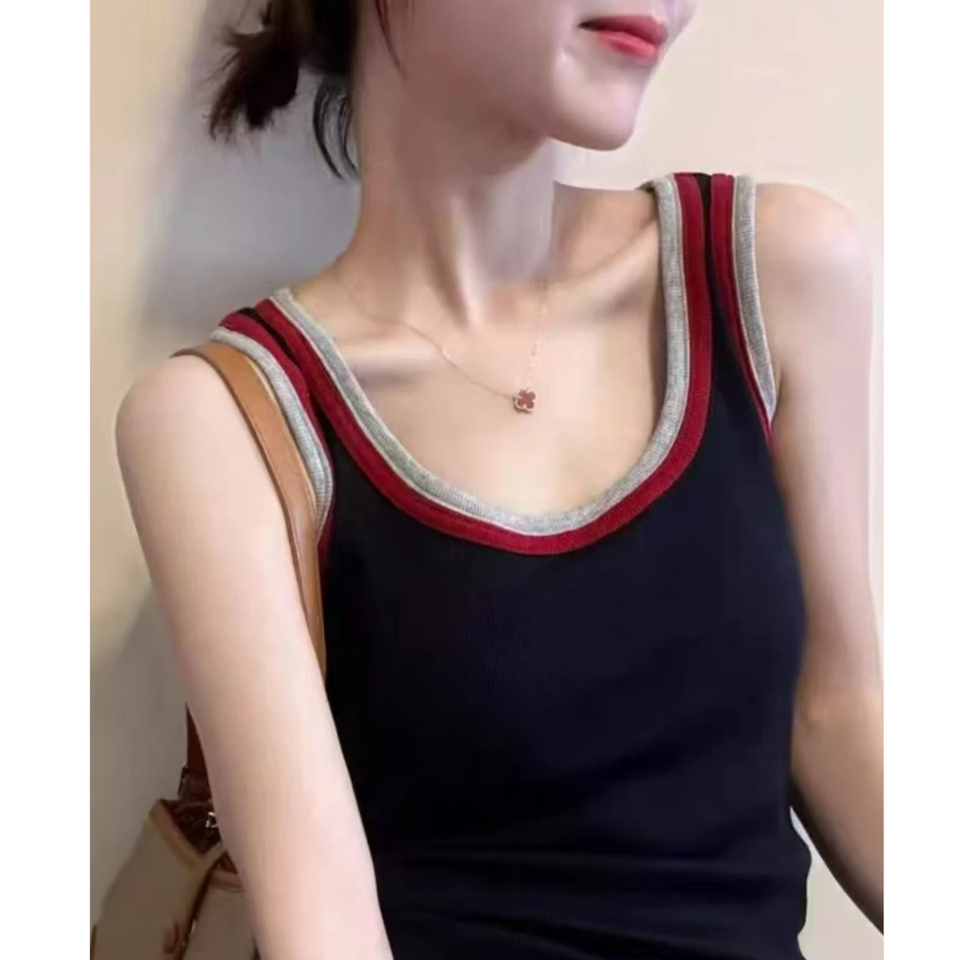 极简风休闲修身型背心吊带显瘦夏季幂式穿搭拼色圆领背心K003892