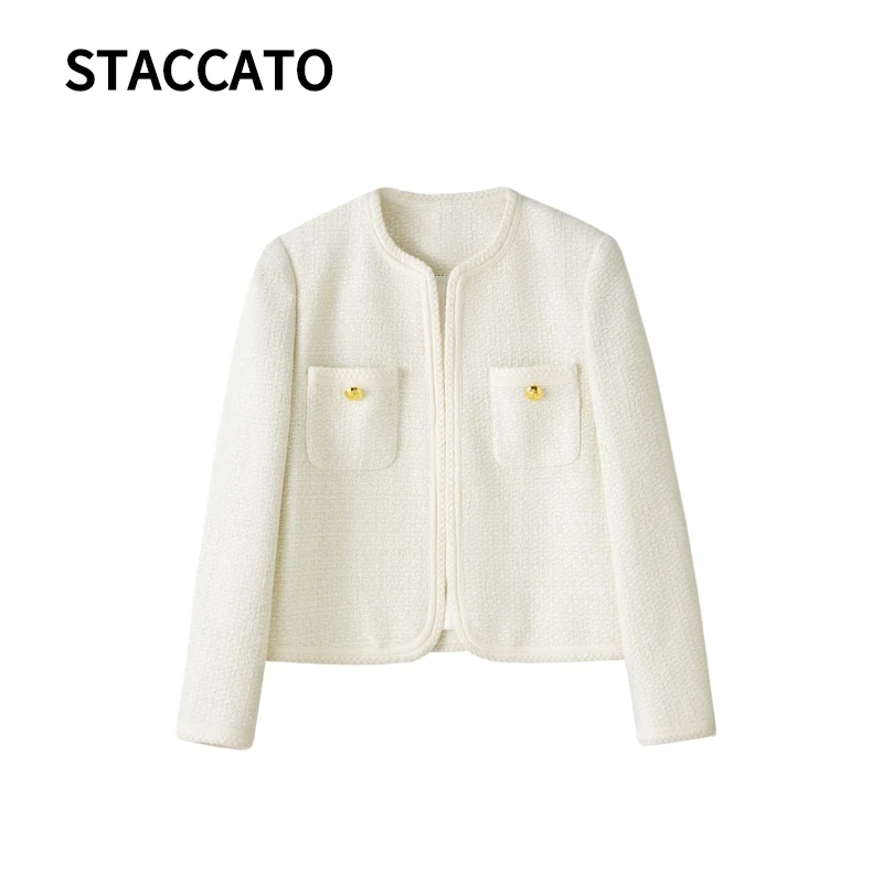 STACCATO小香风外套气质女春季羊毛混纺修身时尚短款优雅上衣小个