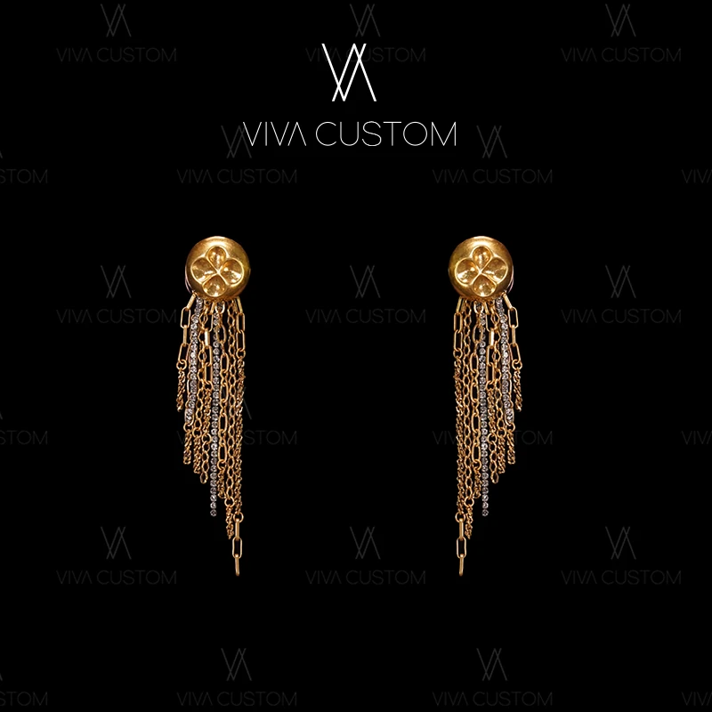 铜合金合成锆石耳饰 （精工系列）法式百搭四叶花流苏耳钉