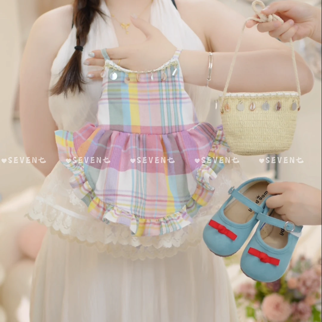 女童2025夏季新品洋气彩虹冰淇淋拼接蕾丝花边吊带连衣裙C23206