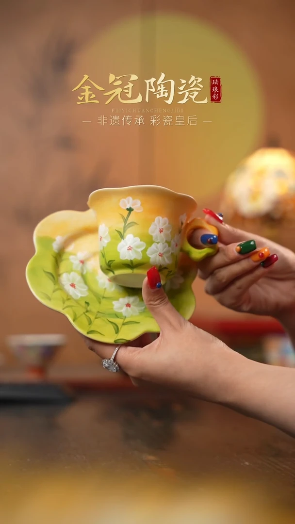 陶瓷【绿影雏菊】二件套咖啡杯【不带勺】