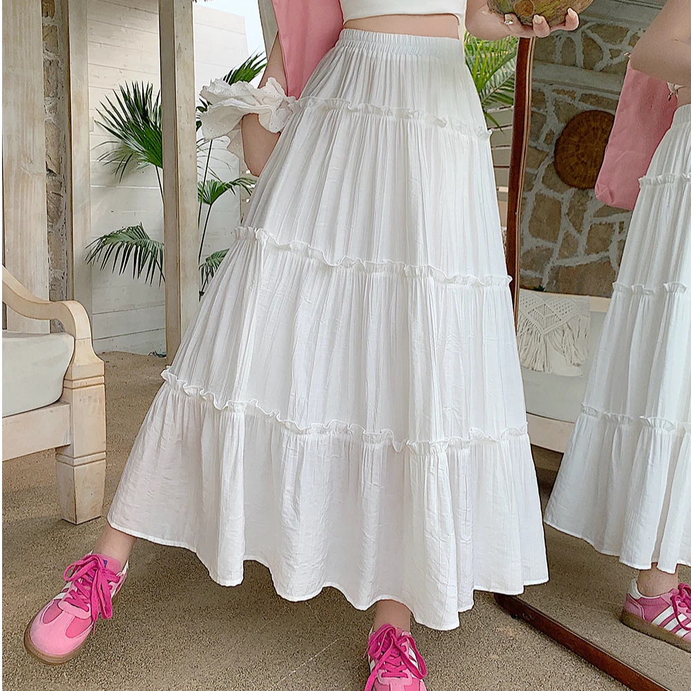 2025大码女装新款设计感甜妹仙女裙白色蛋糕半身裙 3129