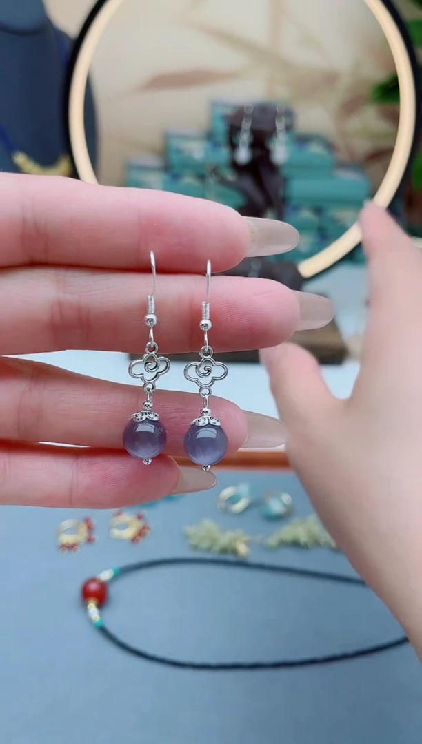 石英质玉银S925镶嵌耳饰391