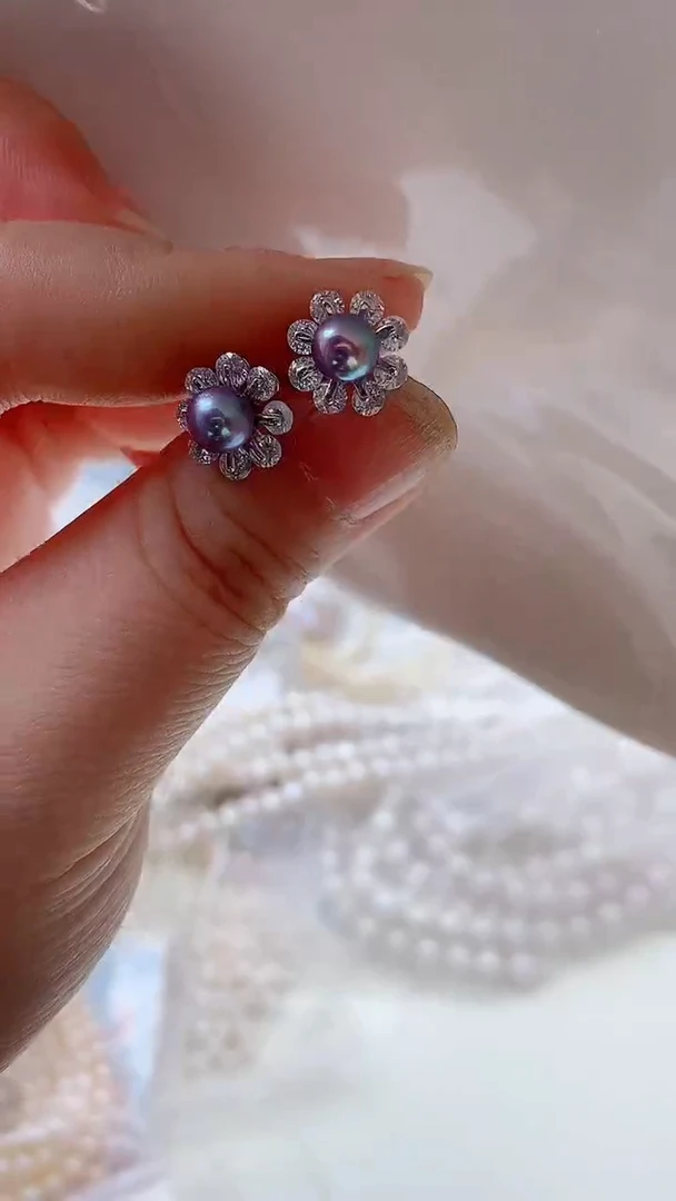 银S925镶嵌淡水珍珠耳饰淡水珍珠耳饰多样性发其一