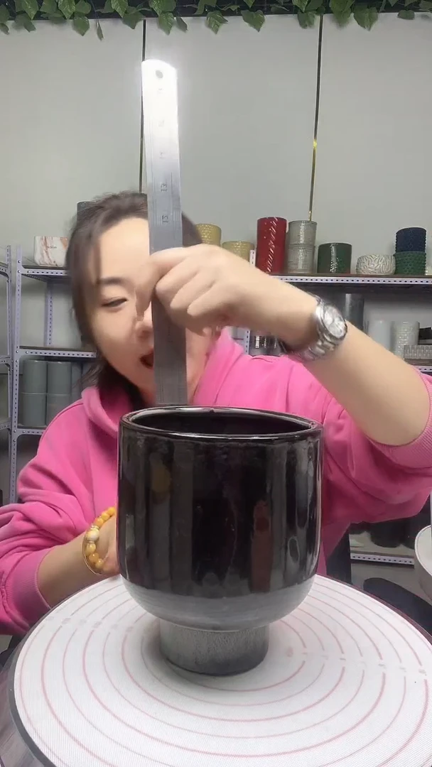 默认打孔陶瓷花盆宽高13.5-15.5