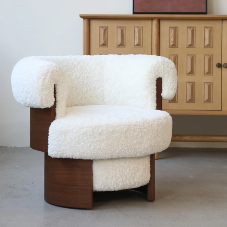 旋转羊羔椅家用沙发法式复古客厅羊羔绒阳台卧室单人简约极简沙发