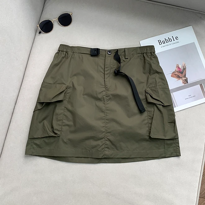 【南油子宸】百搭显白军绿色工装裙短裙夏季薄款口袋半身裙 800959
