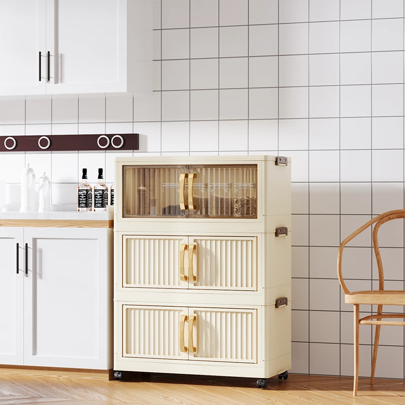 【竖纹50cm正宽】PQ家用多层防尘储物柜收纳柜子玩具零食多层置物架