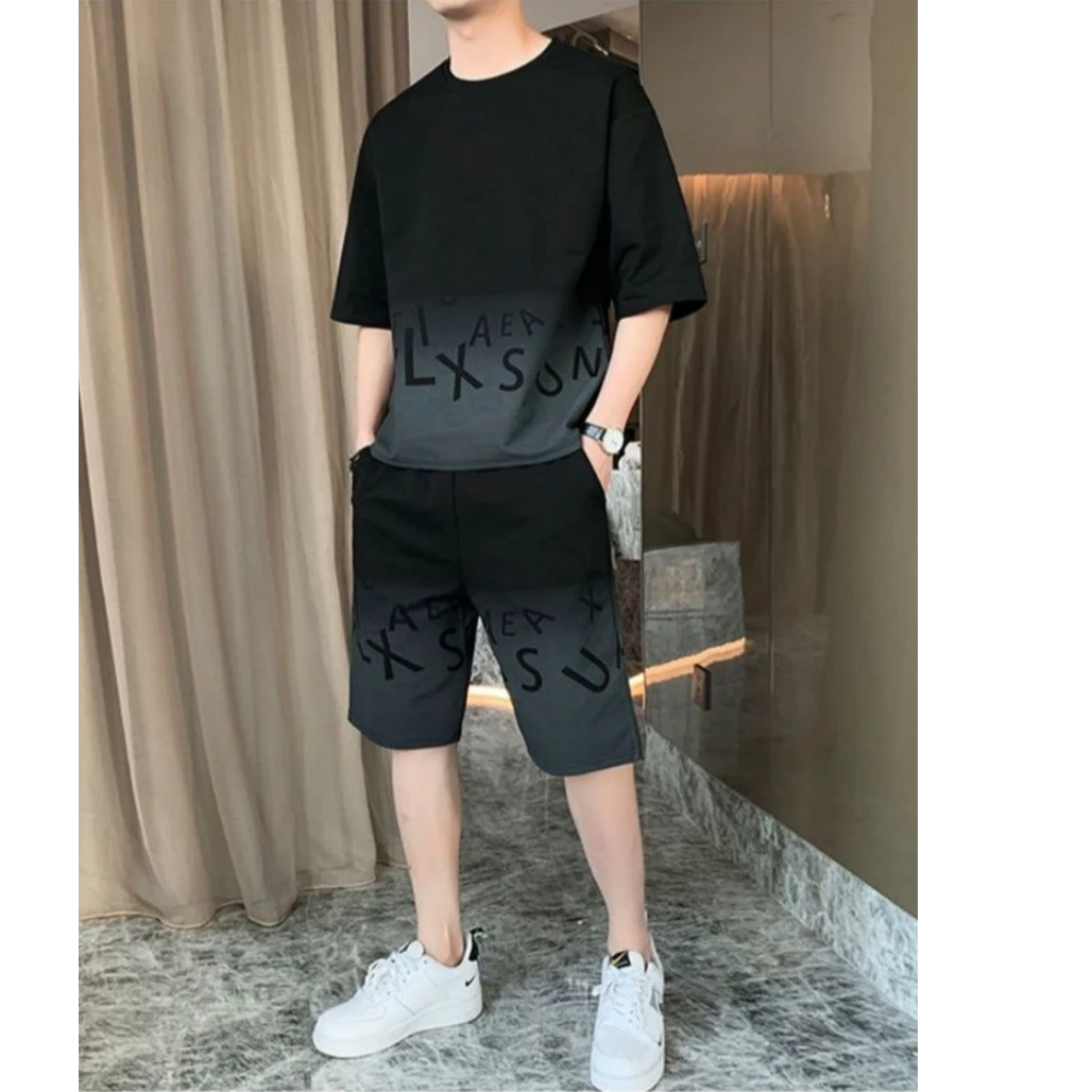 休闲运动套装男士夏季薄款2025新款搭配一套男装短裤冰丝短袖t恤