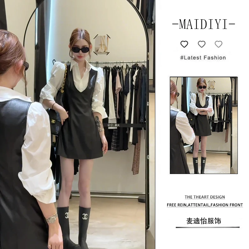 【新款】小个子连衣裙套装女2025早时尚秋新款衬衫上衣背心裙两件套