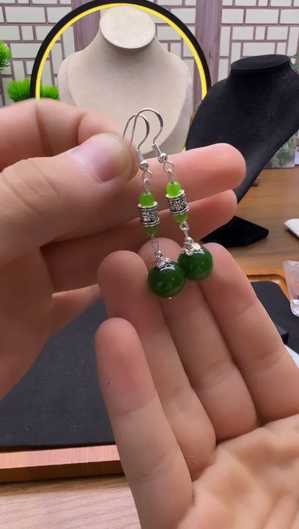 银S925镶嵌和田玉耳饰E69