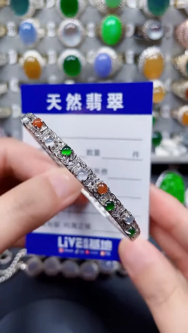 银S925镶嵌手镯翡翠121