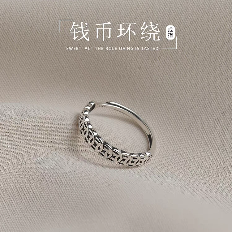 钛钢戒指 复古铜钱戒指女ins小众个性简约小众开口男女指环潮