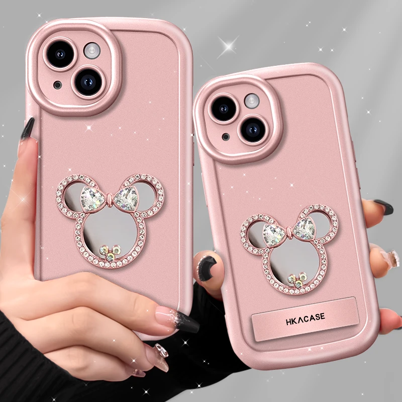 适用苹果13手机壳米奇镜子粉色泡芙壳硅胶软壳镜头全包防摔保护套