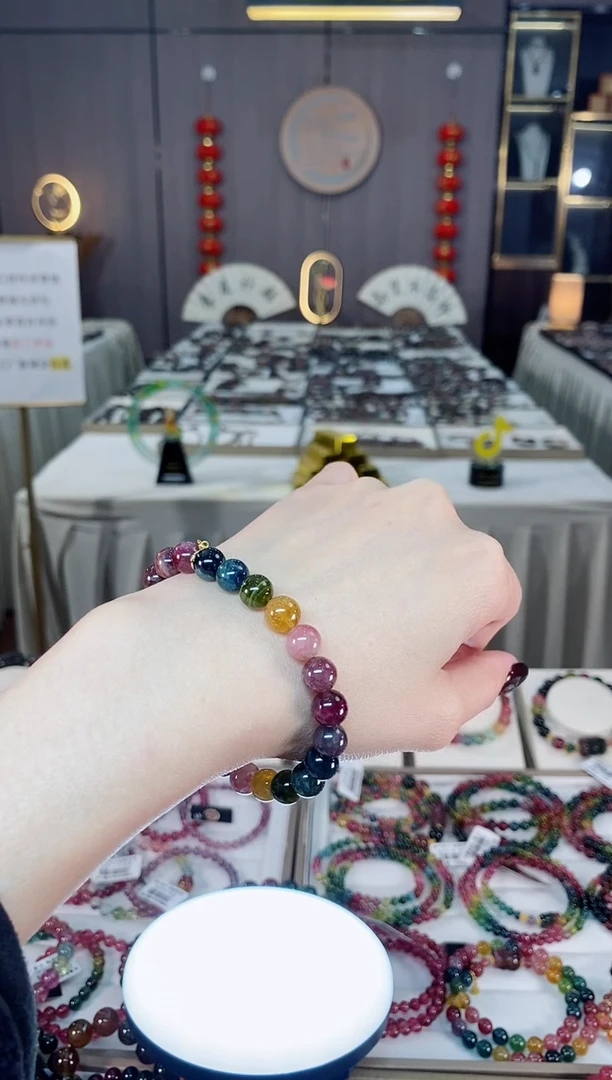 未镶嵌老矿碧玺色标彩虹单圈手串8mm+碧玺dan多样性发货一条