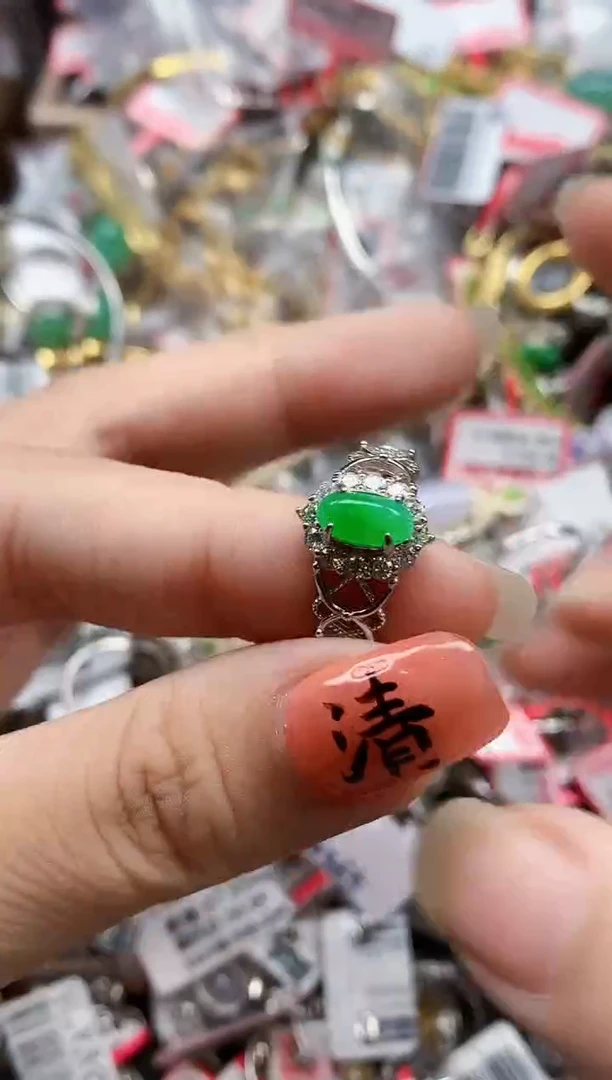 银S925镶嵌戒指翡翠天然A货缅甸翡翠