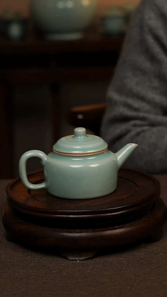 瓷片仿古天青全手工德钟壶180ml 微瑕 不带礼盒