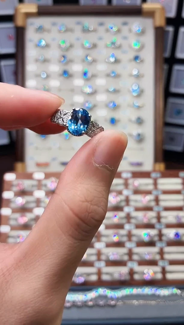 银S925镶嵌戒圈海蓝宝石1888