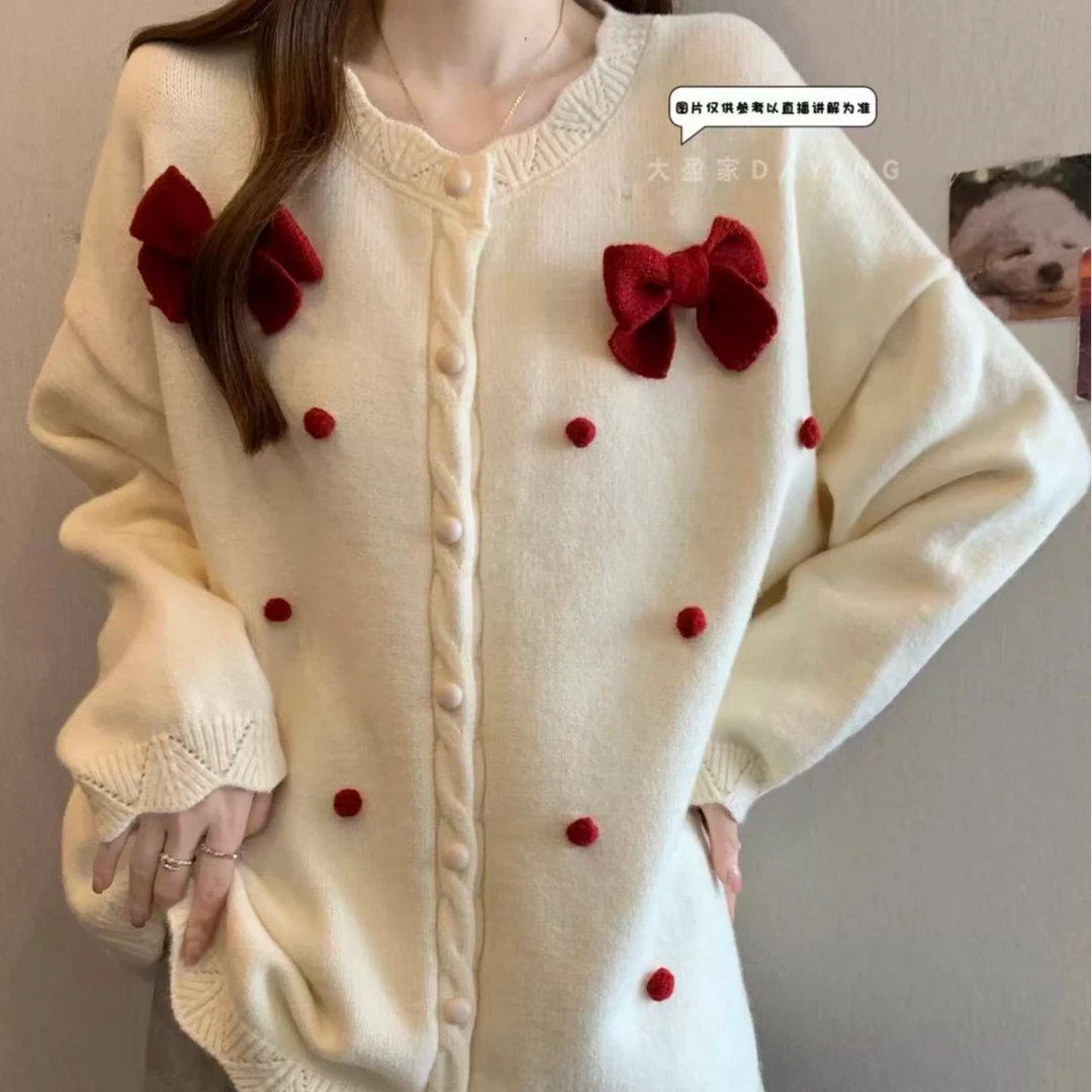 “Daying”62883新年款立体蝴蝶结针织毛衣开衫