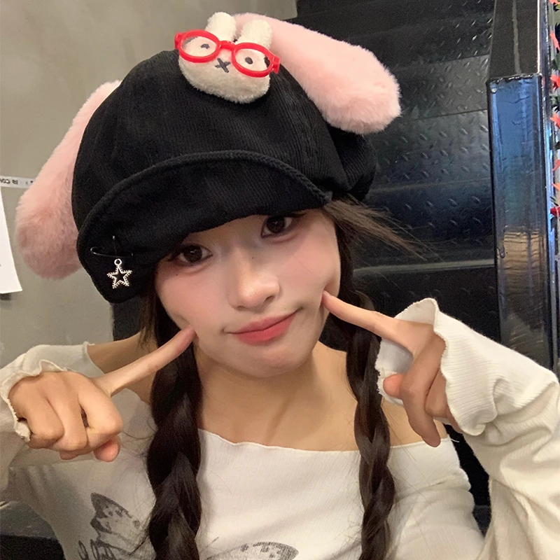可爱卡通米菲兔八角帽子女2025新款秋季甜美报童帽网红日系画家帽