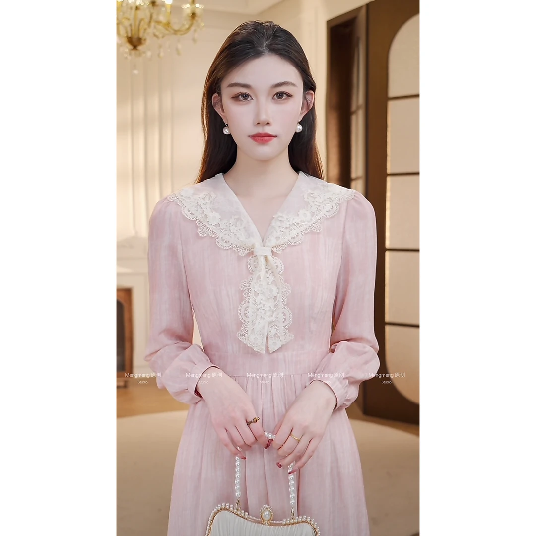 【梦梦&GERTC】如梦 气质显瘦蕾丝法式优雅长袖连衣裙  GC241L1075