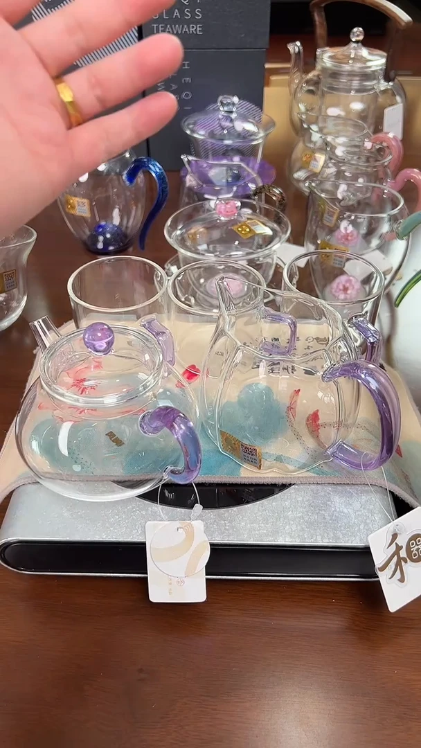 @@风迷喜乐壶浅紫色+倾妍紫+臻悦杯浅紫一盒+禾器荷花茶巾1