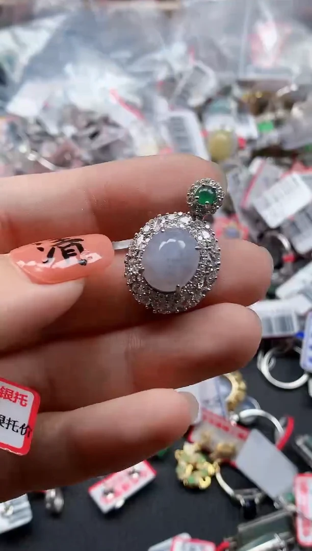 银S925镶嵌戒指翡翠天然A货缅甸翡翠