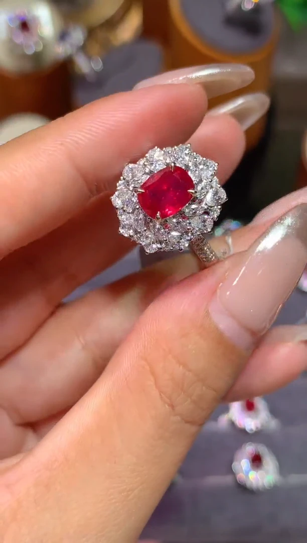 红宝石戒指18K金镶嵌1.91CT   缅甸无烧