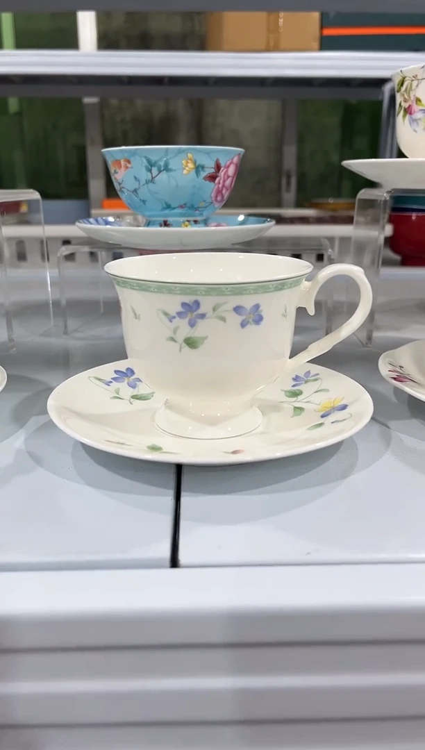 杯子骨瓷（简装）高脚 咖啡 杯碟 一套+小勺