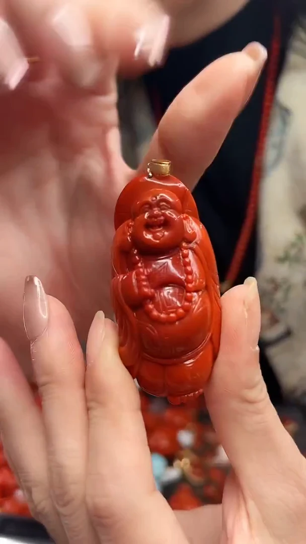 吊坠(不含链)18K金镶嵌南红玛瑙/站佛