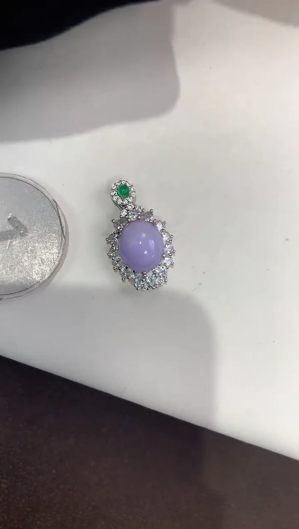 颈饰银S925镶嵌翡翠天然缅甸a货翡翠