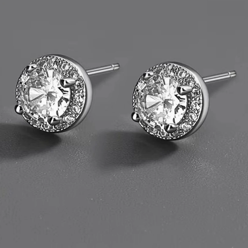 足银耳饰 QYN-94高定时尚925银耳钉 （电镀K白）镶5A锆石 新粉福利