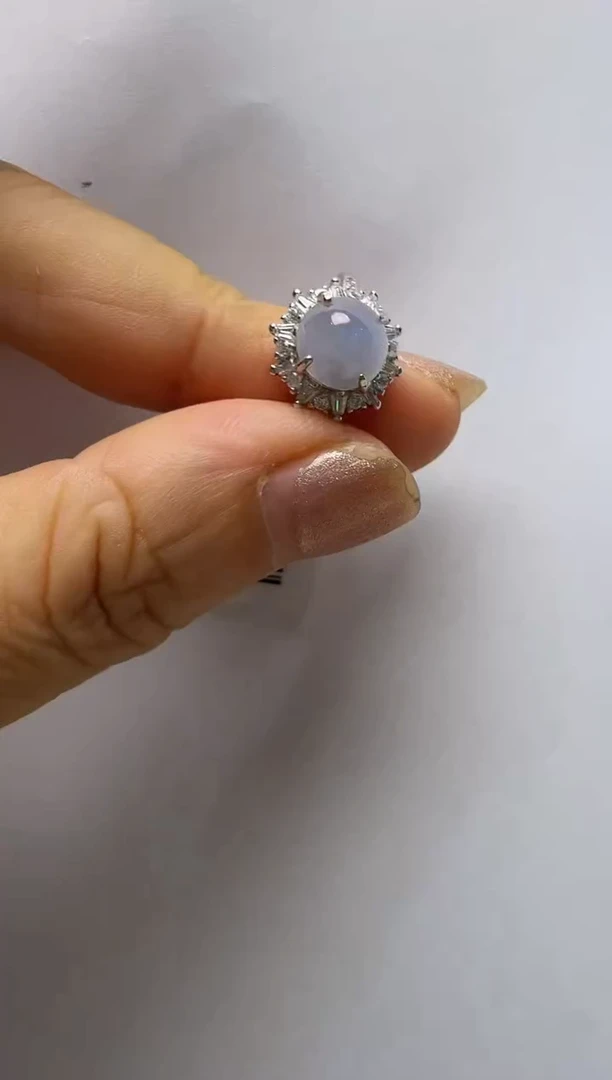 银S925镶嵌戒指翡翠925银镶缅甸A货翡翠戒指