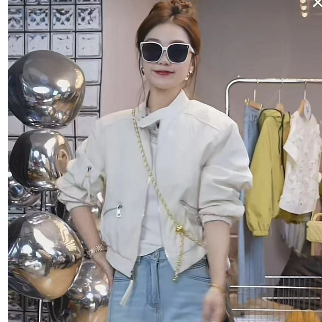 【楠哥专属】时尚韩版机车风小众短款拼接拉链小立领外套8805