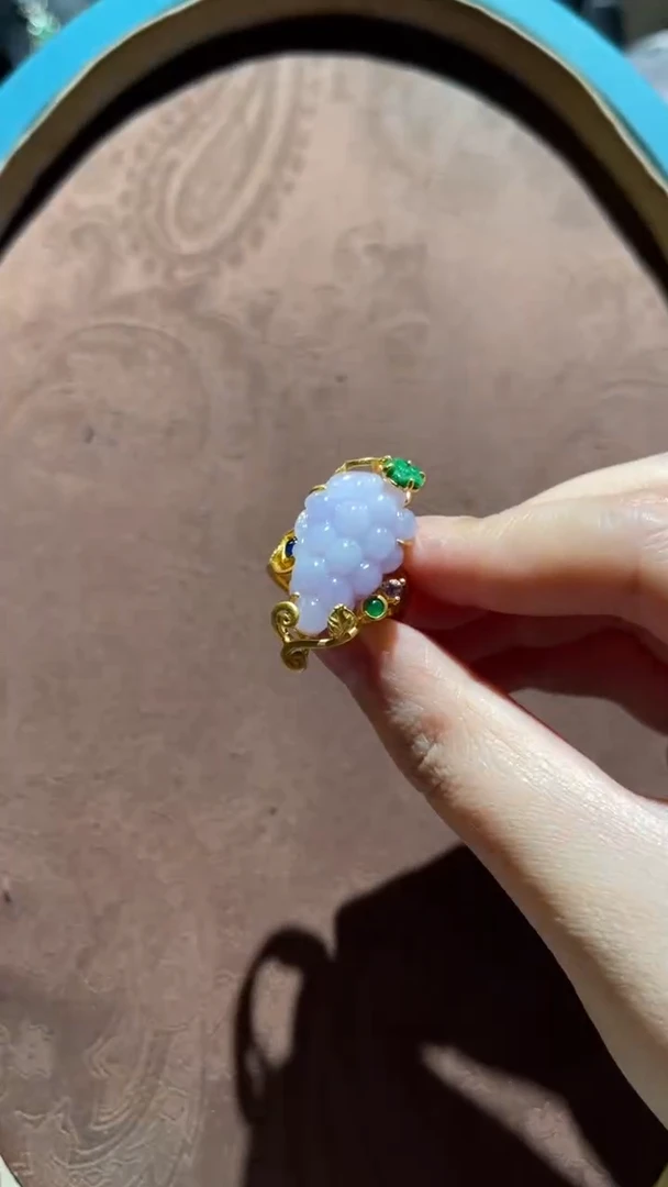 银S925镀金镶嵌戒指翡翠红翡绿翠