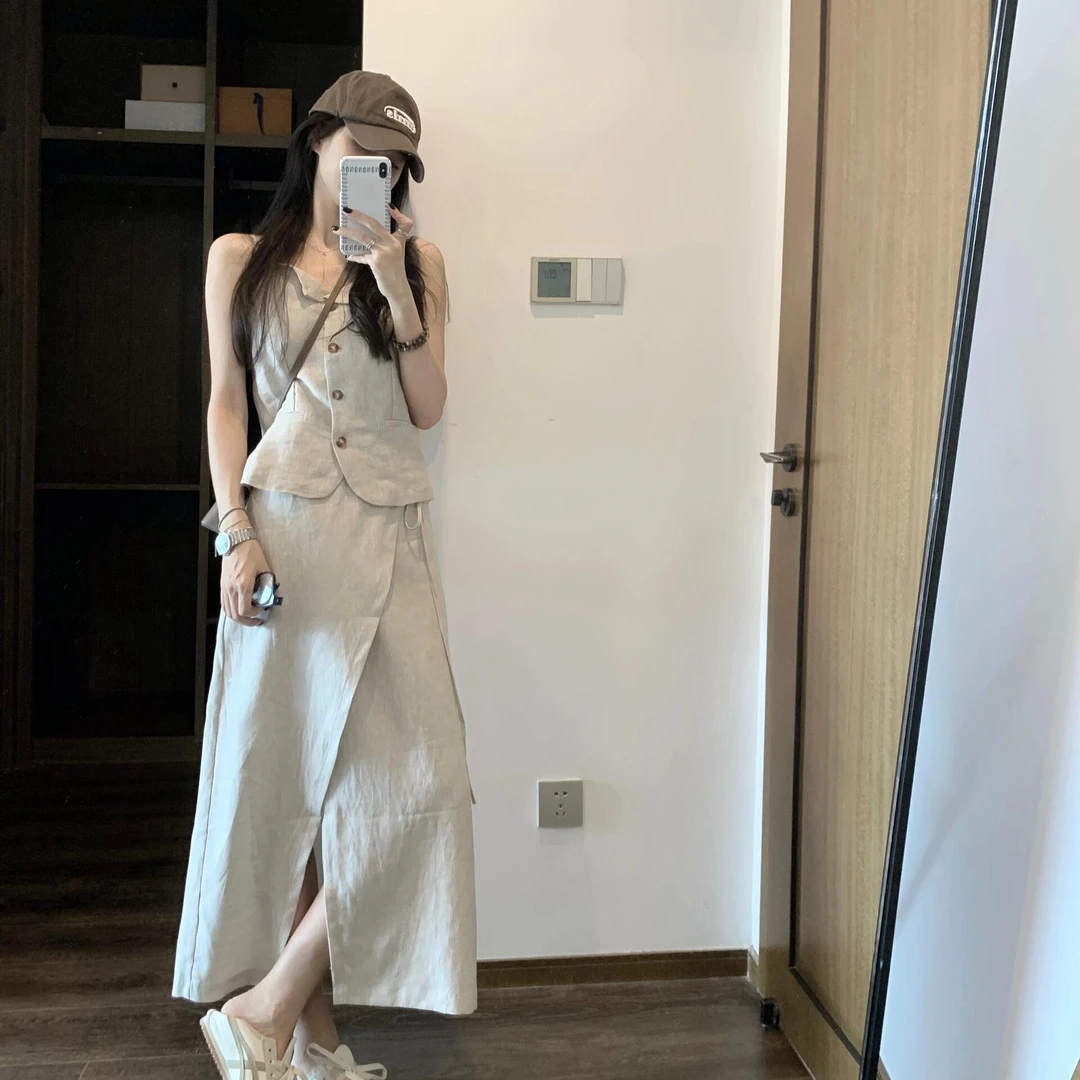 老钱风气质西装马甲套装女2025夏季新款高级感背心半身裙两件套