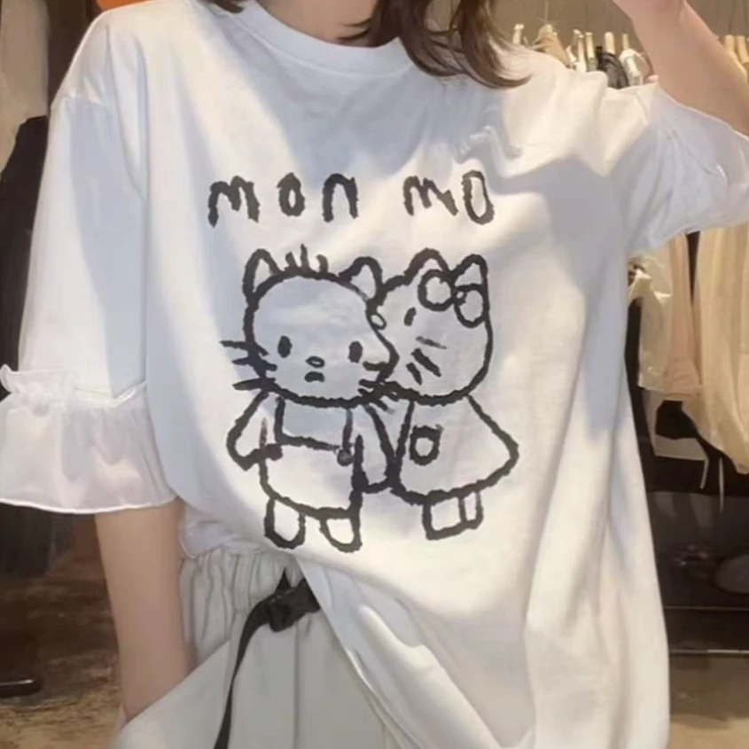 韩国新款KT猫蕾丝边边短袖