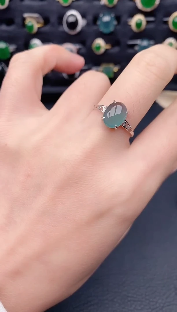 银S925镶嵌戒指翡翠天然a货翡翠378