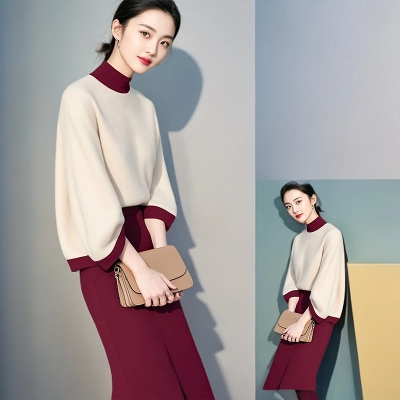 2024冬季气质高级感独特绝美超好看连衣裙套装安可拉穿搭白色毛衣