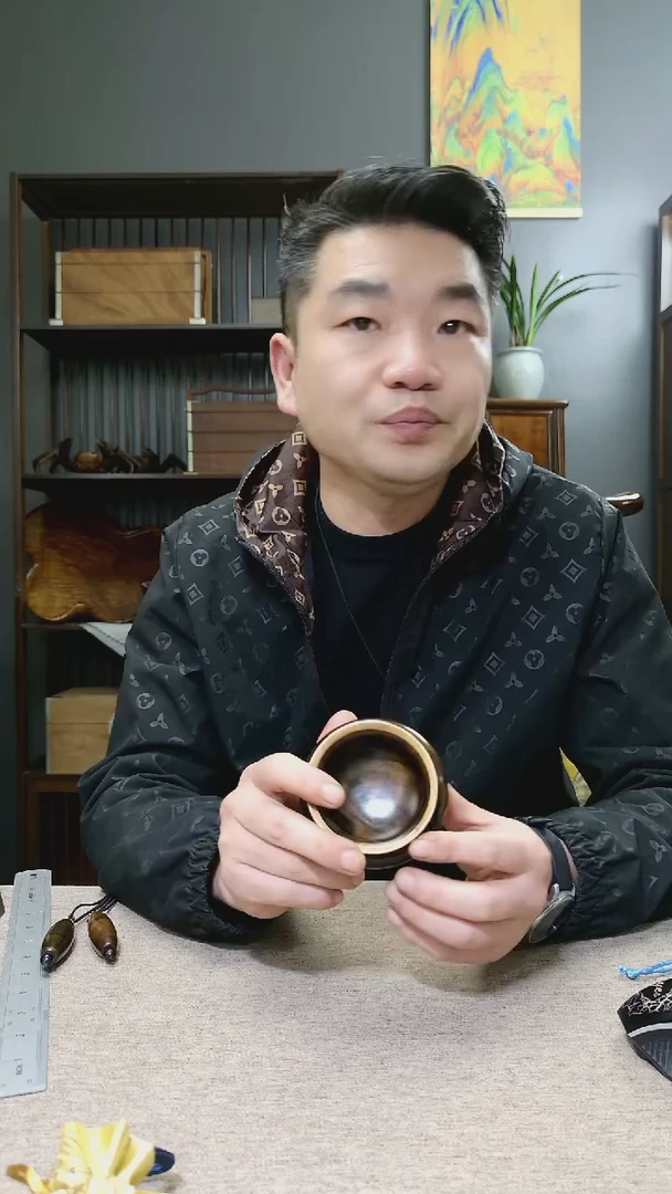 金丝楠画***圈金丝楠木香炉小摆件