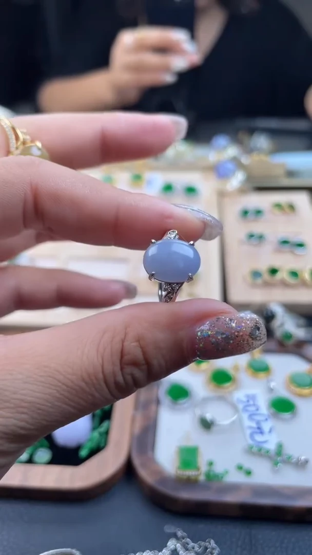 翡翠戒指银S925镶嵌缅甸天然A货翡翠