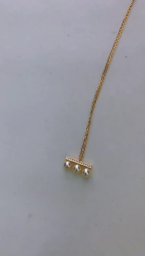 银S925镶嵌海水珍珠饰品羽皇金三珠平衡木套链