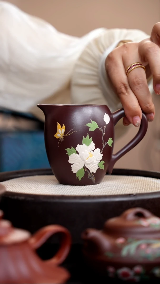 茶壶紫砂紫泥鸭嘴公道杯白牡丹