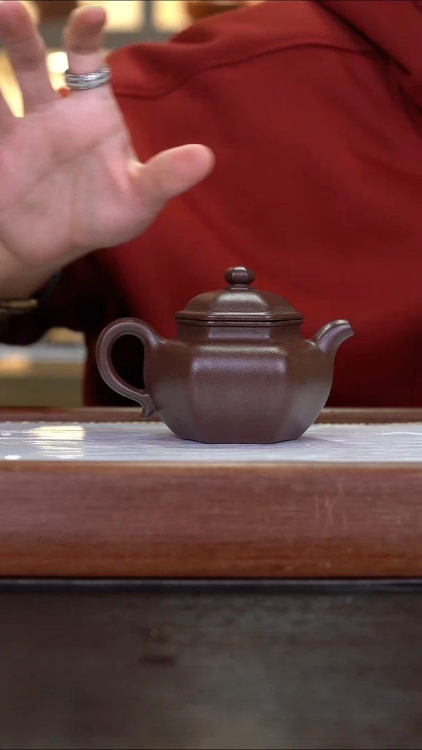 茶壶紫砂   六角莲子  革紫泥     230cc   全手工