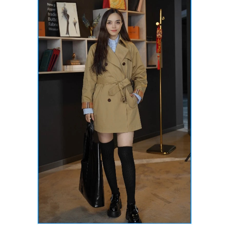 SHENGDEMI英伦风气质双排扣时尚春季风衣