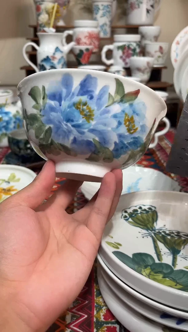 摆件景德镇高端瓷器牡丹花面碗
