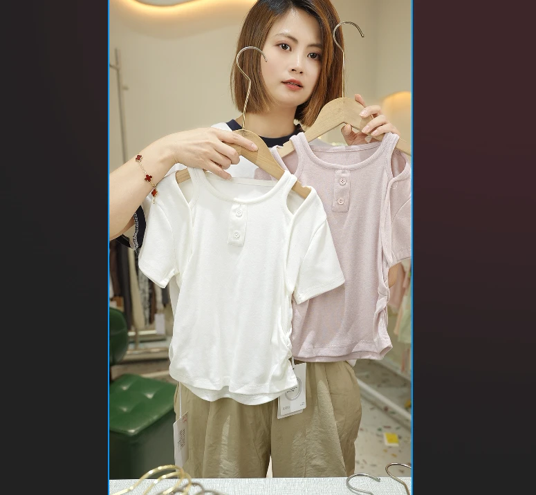 现货Q222女童夏季露肩打底T