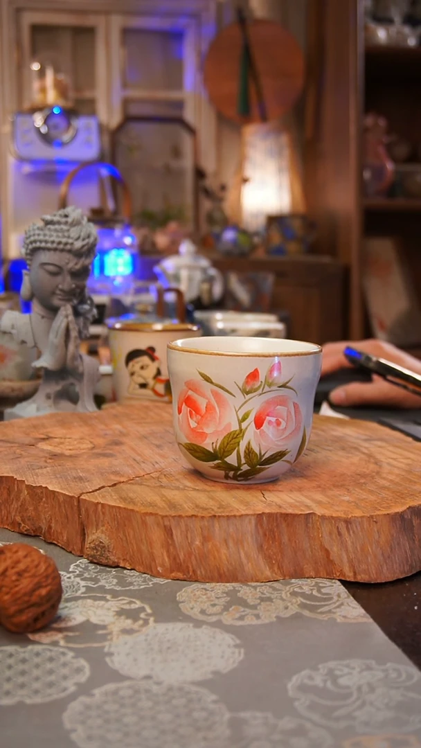 杯子红玫瑰手工手绘手工手绘