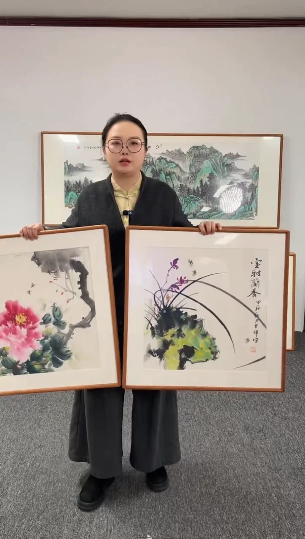 【闪购商品】国画兰草牡丹60*60绘画作品随机发货